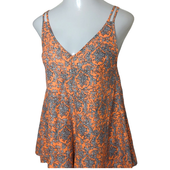 Korean Fashion Neon Orange Floral Sleeveless Strappy Romper Medium - Picture 4 of 9
